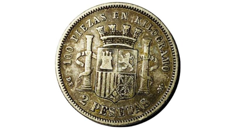 1870 Spain 2 Pesetas DE-M Silver Coin