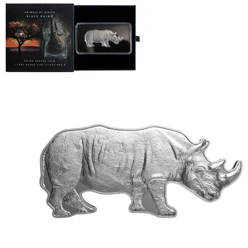 BLACK RHINO ANIMALS OF AFRICA 1 Oz REVERSE PROOF COIN,