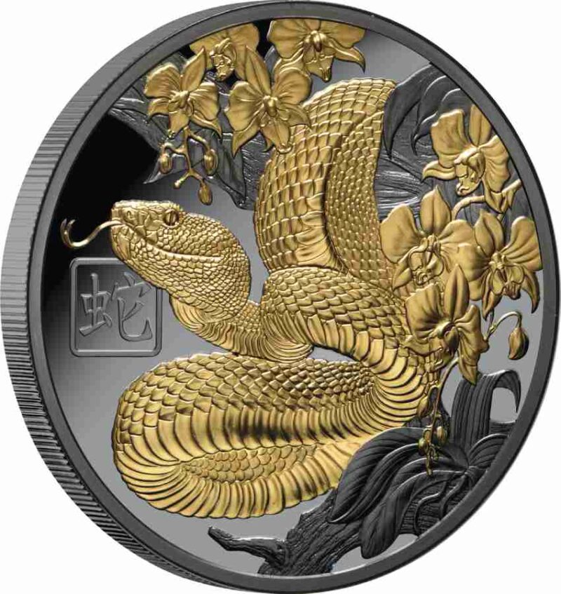 1 Oz Lunar Snake Black Gilded Silver Coin - Image 2