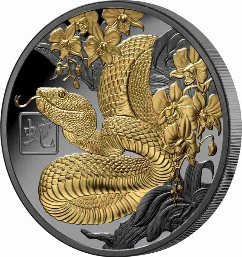 1 Oz Lunar Snake Black Gilded Silver Coin - Image 3