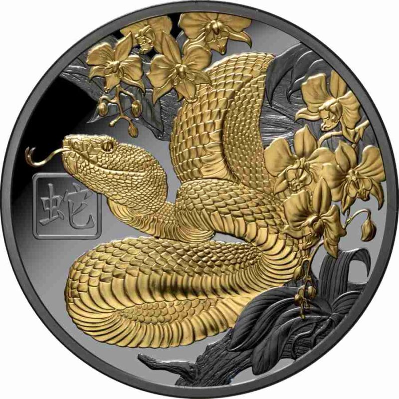 1 Oz Lunar Snake Black Gilded Silver Coin - Image 4