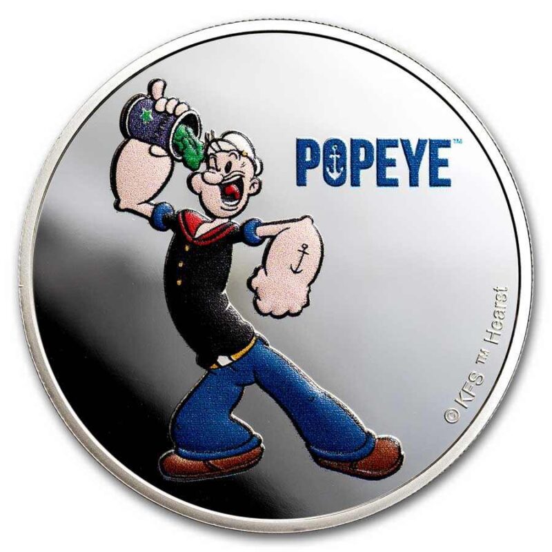 Popeye the Sailor Man 1 Oz Colorized Prooflike Silver Coin